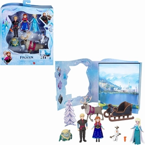 Mattel Disney Frozen Toy Set with 6 Key Characters, Classic Storybook Playset, 4 Small Dolls, 2 Figures & Accessories, Inspired by the Movie