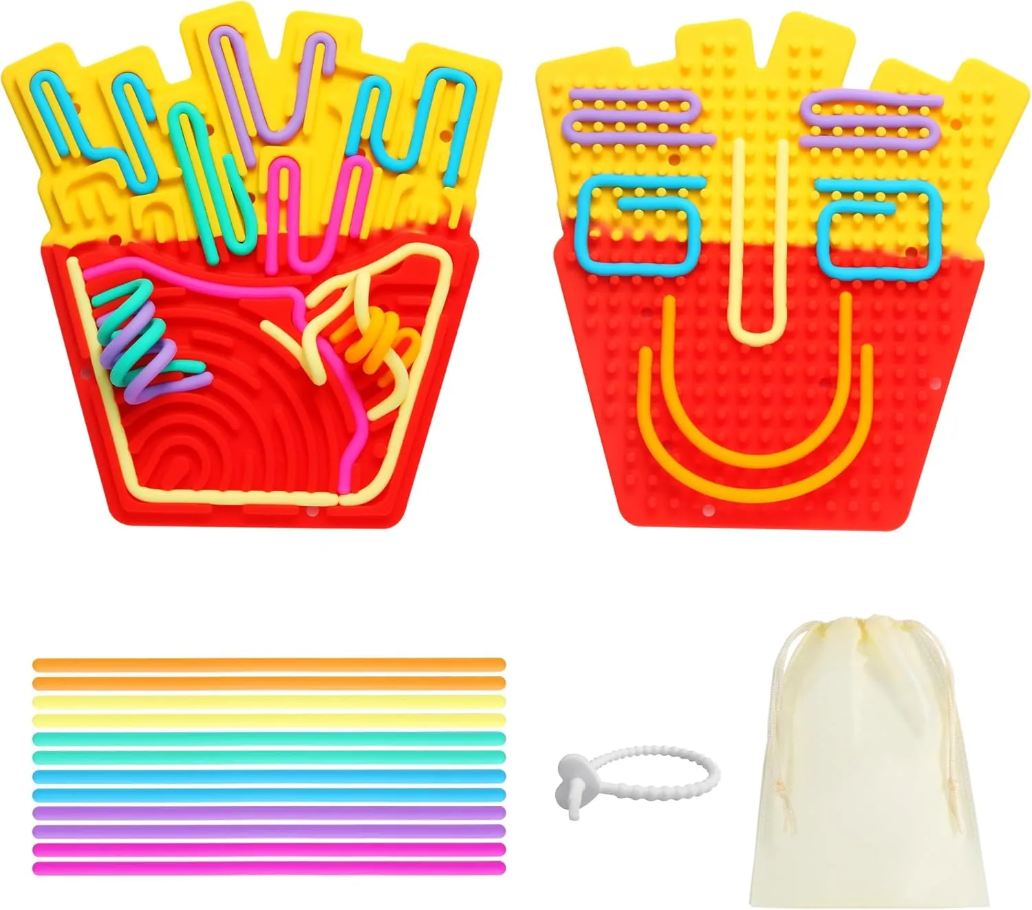 MAXLOVIN Fidget Toys: Sensory Activity Board for Stress Relief, Anxiety, ADHD & Calm Down, Autism Sensory Toy for Kids 3  & Adults, Fidget Pads with Portable Bag,Buckle &12 Strings(Chips-Yellow)