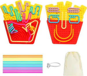 MAXLOVIN Fidget Toys: Sensory Activity Board for Stress Relief, Anxiety, ADHD & Calm Down, Autism Sensory Toy for Kids 3  & Adults, Fidget Pads with Portable Bag,Buckle &12 Strings(Chips-Yellow)