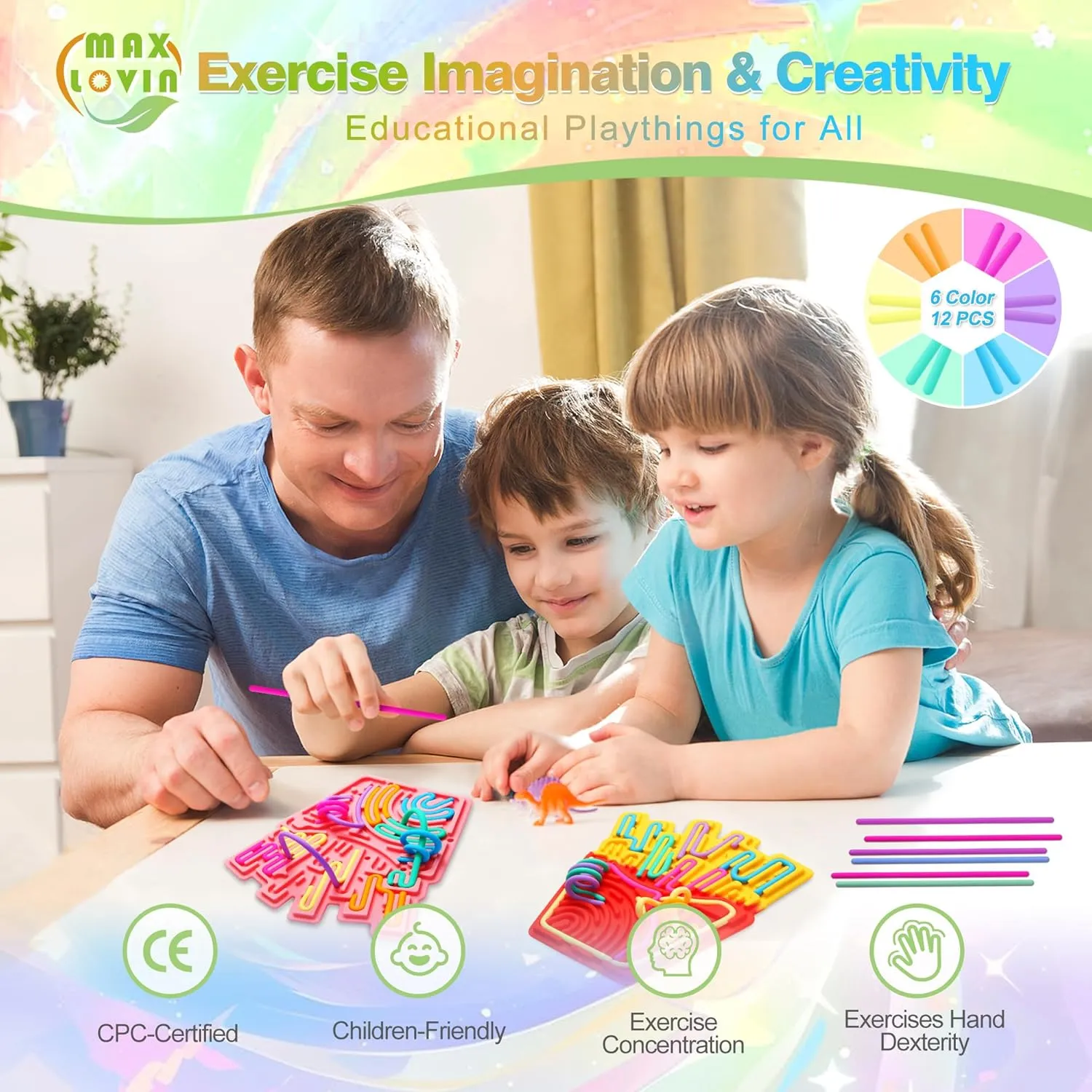 MAXLOVIN Fidget Toys: Sensory Activity Board for Stress Relief, Anxiety, ADHD & Calm Down, Autism Sensory Toy for Kids 3  & Adults, Fidget Pads with Portable Bag,Buckle &12 Strings(Chips-Yellow)