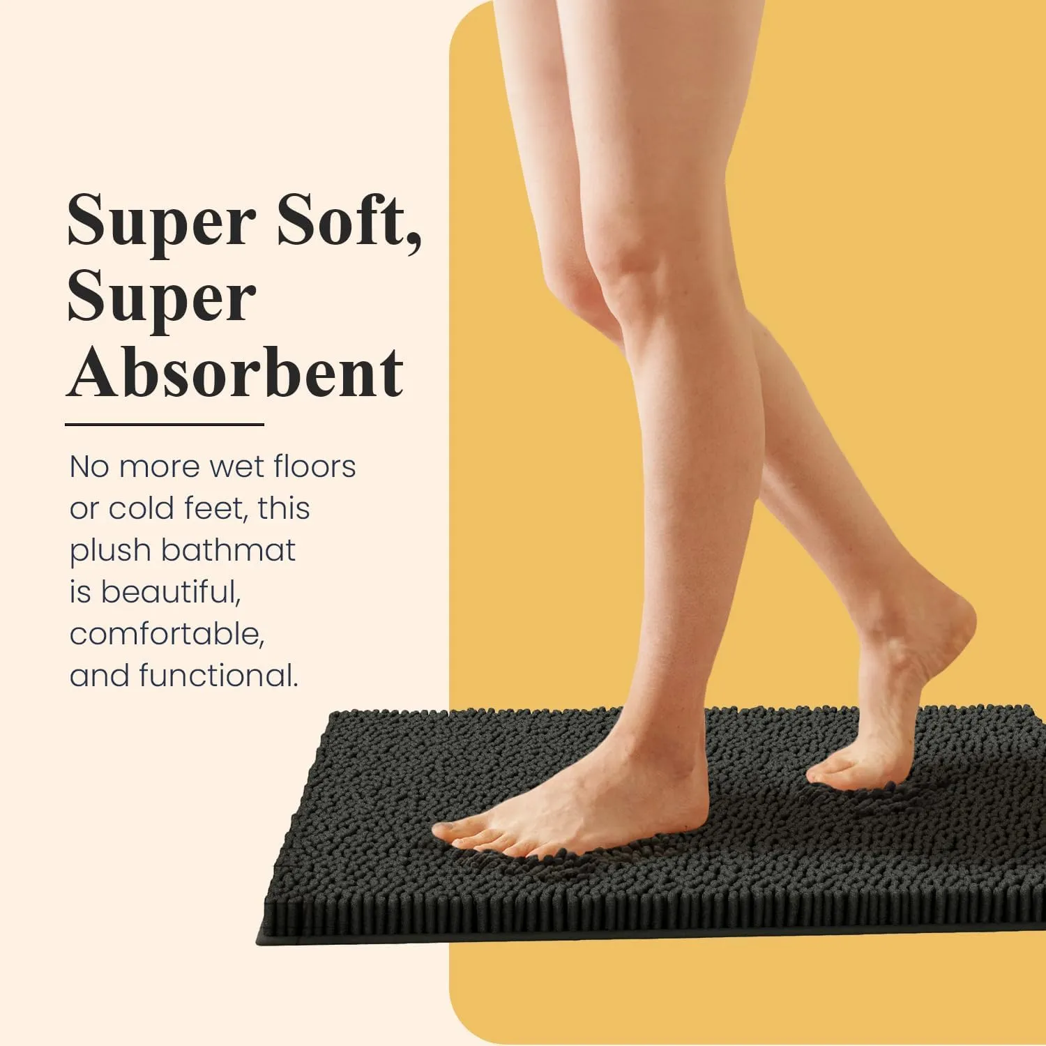 MAYSHINE Plush Shaggy Chenille Bath Mat | Extra Soft, Super Absorbent, Non-Slip Bathroom Rug | Fluffy Microfiber, Area Rug Sets for Bathroom Floor, Kitchen, Living Room | 23"x14" | Beige