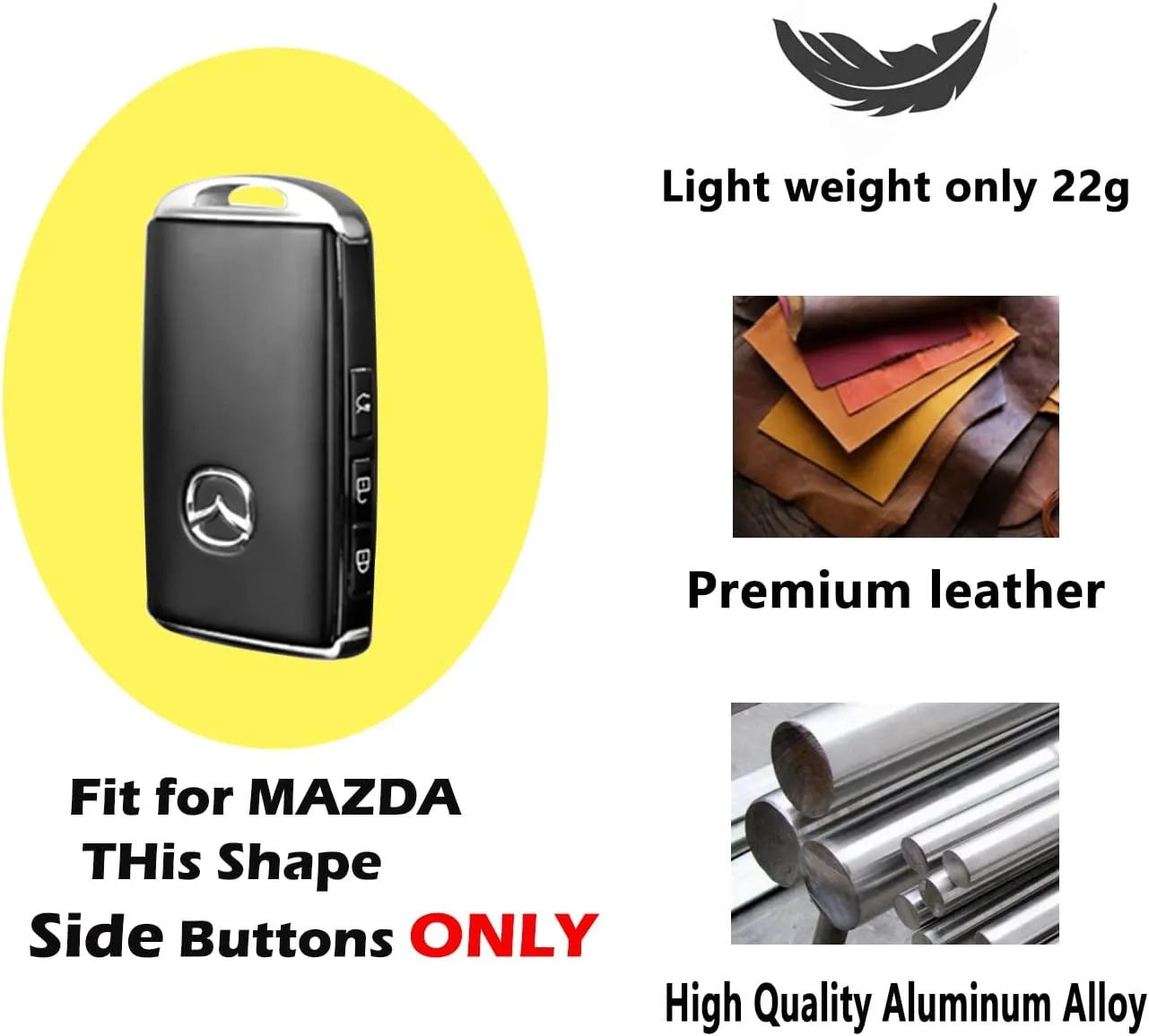 Mazda Alloy Leather Car Key Fob Cover,22g Ultralight Key Fob Case Compatible with 3 Buttons Mazda 3 Hatchback 2020-2021 CX-5,CX-30,CX-9,CX-12 Blue