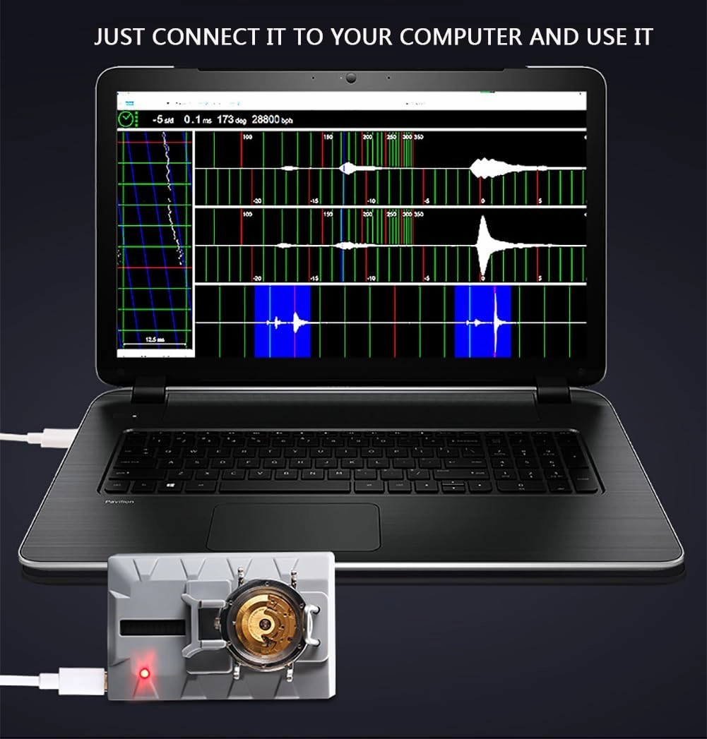 Mechanical Watches Watch Calibration Tool, USB Mechanical Watch Timegrapher Tester, Can Test Day Difference, Swing, Polarization, Rising Angle for PC Desktops Tablets Watch Accessories Watch