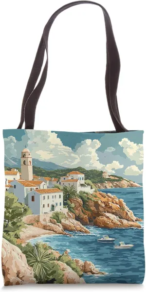 Mediterranean Coastline Vintage Landscape Graphic Tote Bag