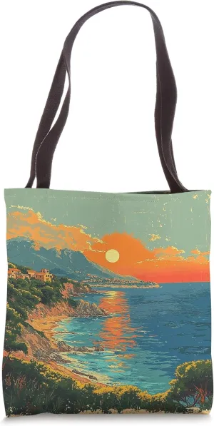 Mediterranean Coastline Vintage Landscape Graphic Tote Bag