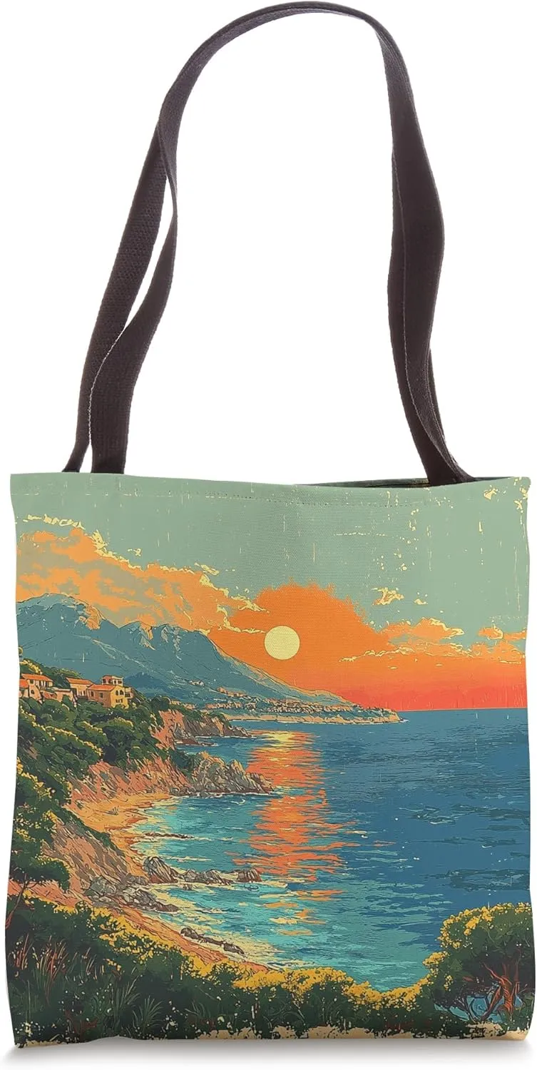 Mediterranean Coastline Vintage Landscape Graphic Tote Bag