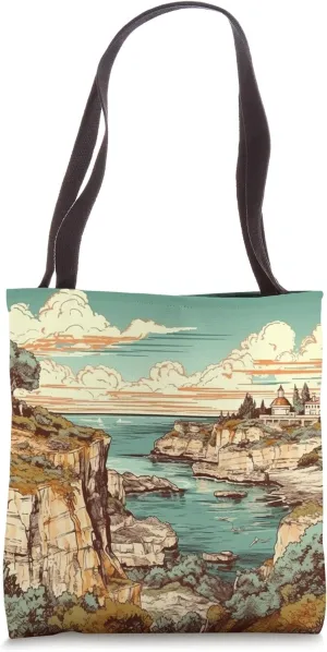 Mediterranean Coastline Vintage Landscape Graphic Tote Bag