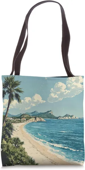 Mediterranean Coastline Vintage Landscape Graphic Tote Bag