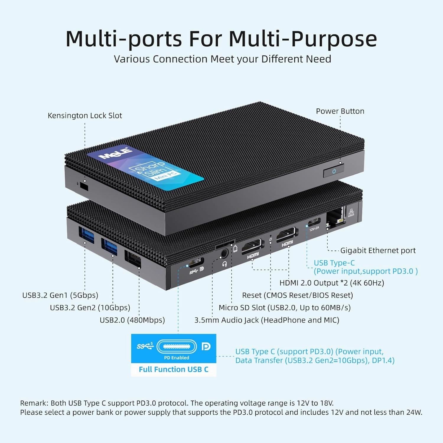 MeLE Quieter4C Ultrathin Fanless N100 Mini PC 16GB LPDDR4x 512GB SSD Micro PC 2X HDMI 4K USB-C Triple Display 2.4G/5GHz WiFi BT5.1 GbE Small Desktop Computer on Office IoT Astrophotography NAS MES WMS