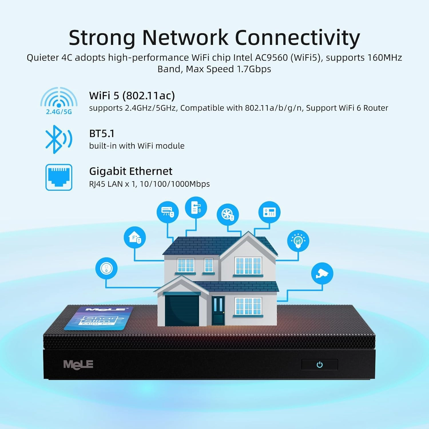 MeLE Quieter4C Ultrathin Fanless N100 Mini PC 16GB LPDDR4x 512GB SSD Micro PC 2X HDMI 4K USB-C Triple Display 2.4G/5GHz WiFi BT5.1 GbE Small Desktop Computer on Office IoT Astrophotography NAS MES WMS