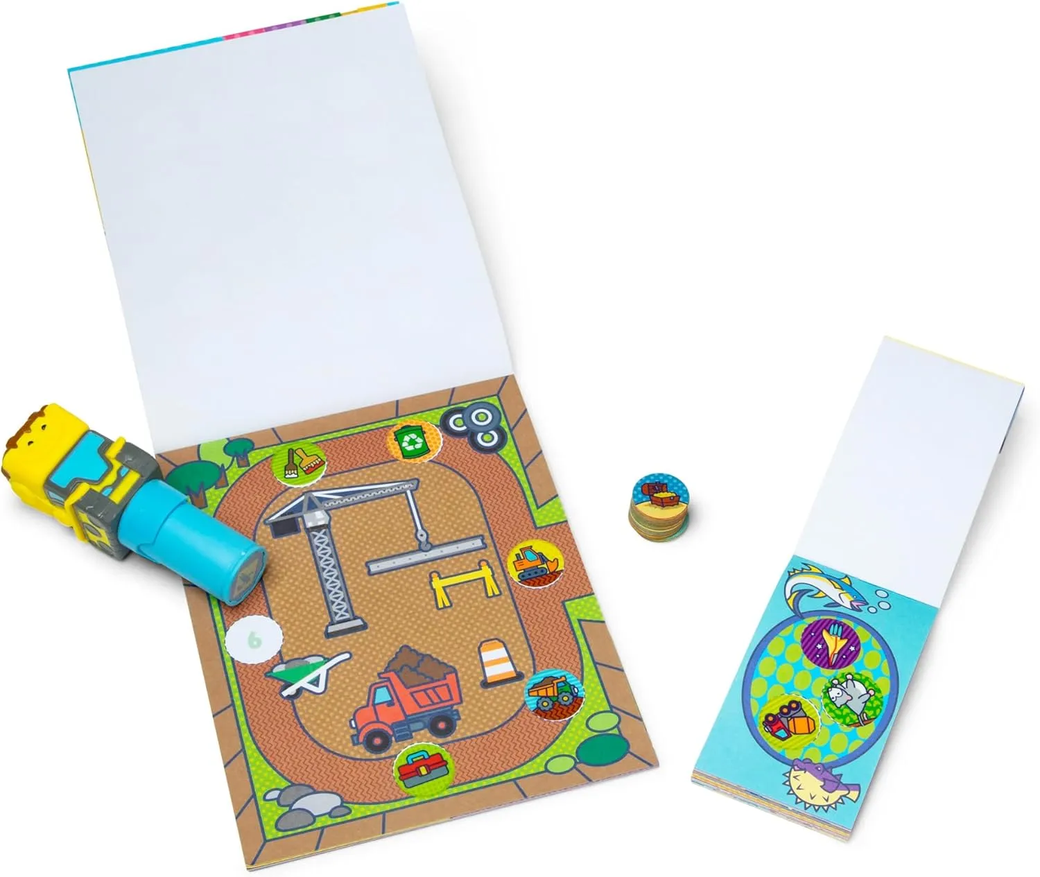 Melissa & Doug Sticker Wow!™ Bulldozer Bundle: 24-Page Activity Pad, Sticker Stamper, 500 Stickers, Arts and Crafts Fidget Toy Collectible Character