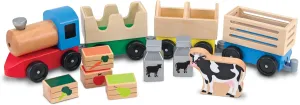 Melissa & Doug Wooden Farm Train Set - Classic Wooden Toy (3 linking cars)