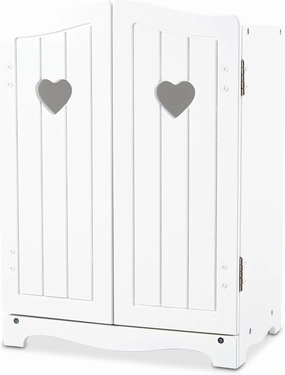 Melissa & Doug Mine to Love Wooden Play Armoire Closet for Dolls, Stuffed Animals - White (17.3”H x 12.4”W x 8.5”D Assembled) - Wooden Pretend Play Closet, Doll Wardrobe