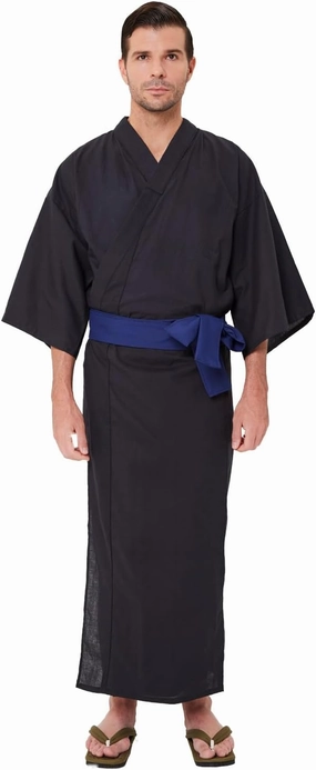 Mens Solid Navy Yukata, Lightweight Summer Robe, 100% Cotton, Made in Japan
