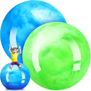 Meooeck 2 Pcs Giant Bouncy Balls Large Rubber Inflatable Marbleized Bouncing Giant Beach Balls for Kids and Adult, Pump Not Included