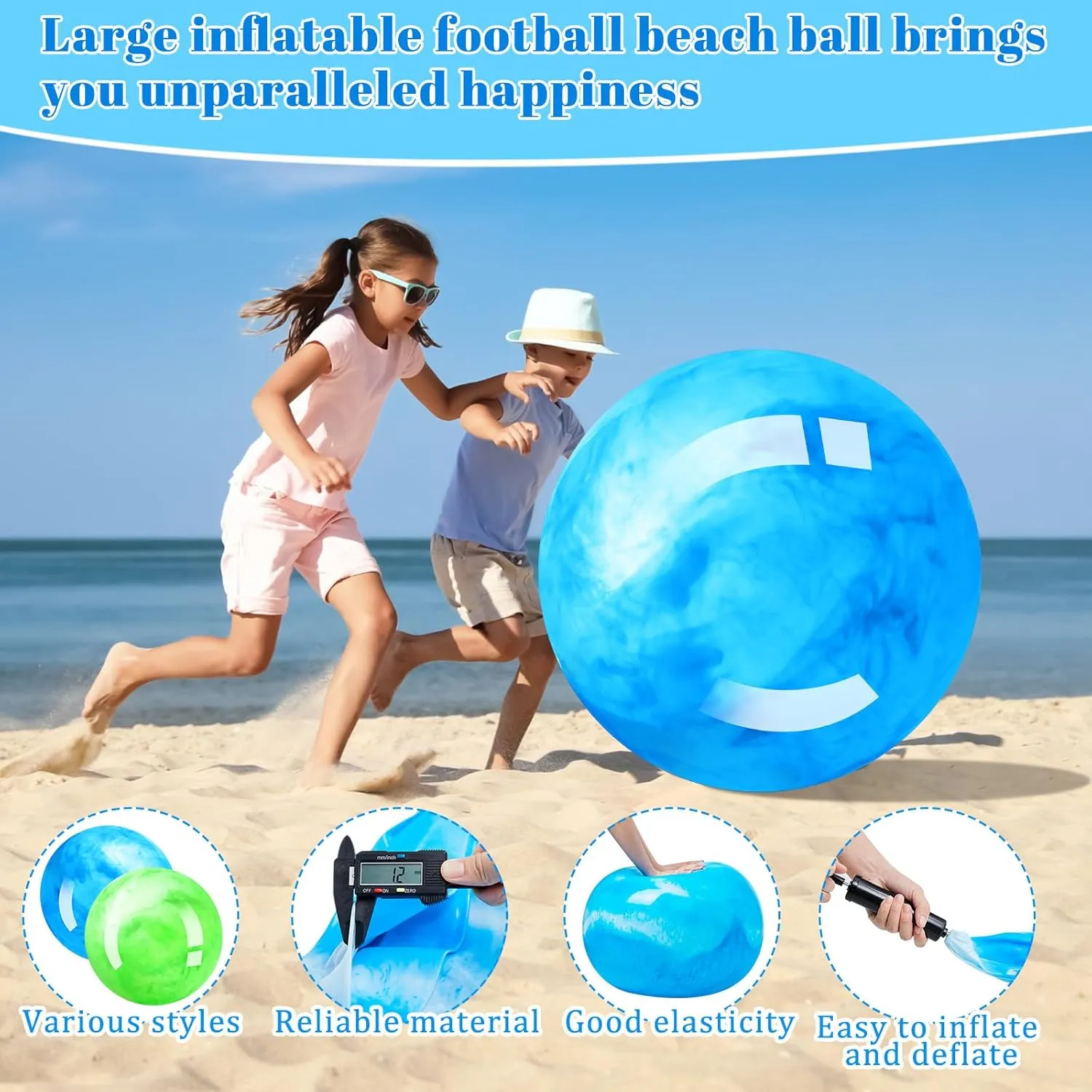 Meooeck 2 Pcs Giant Bouncy Balls Large Rubber Inflatable Marbleized Bouncing Giant Beach Balls for Kids and Adult, Pump Not Included