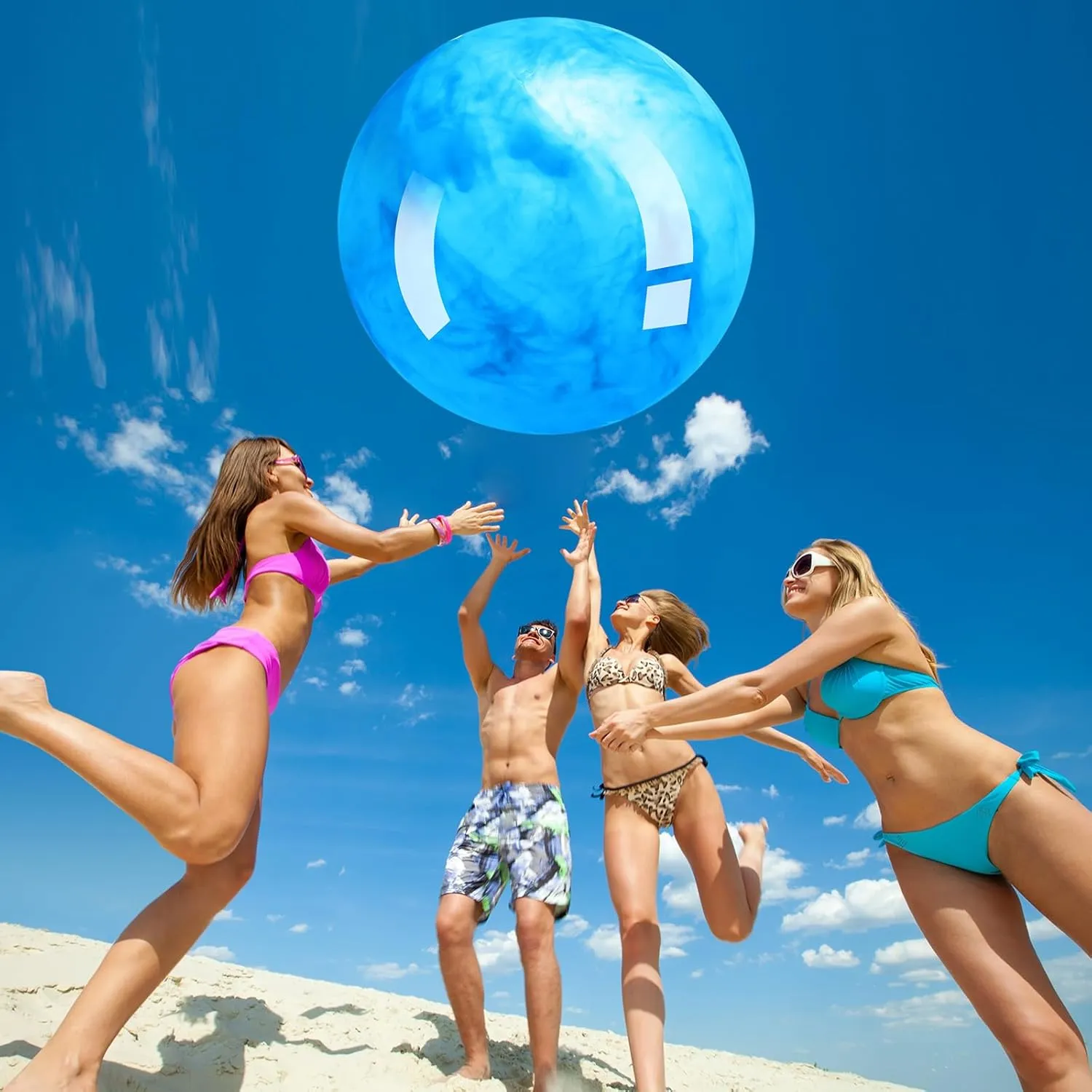Meooeck 2 Pcs Giant Bouncy Balls Large Rubber Inflatable Marbleized Bouncing Giant Beach Balls for Kids and Adult, Pump Not Included