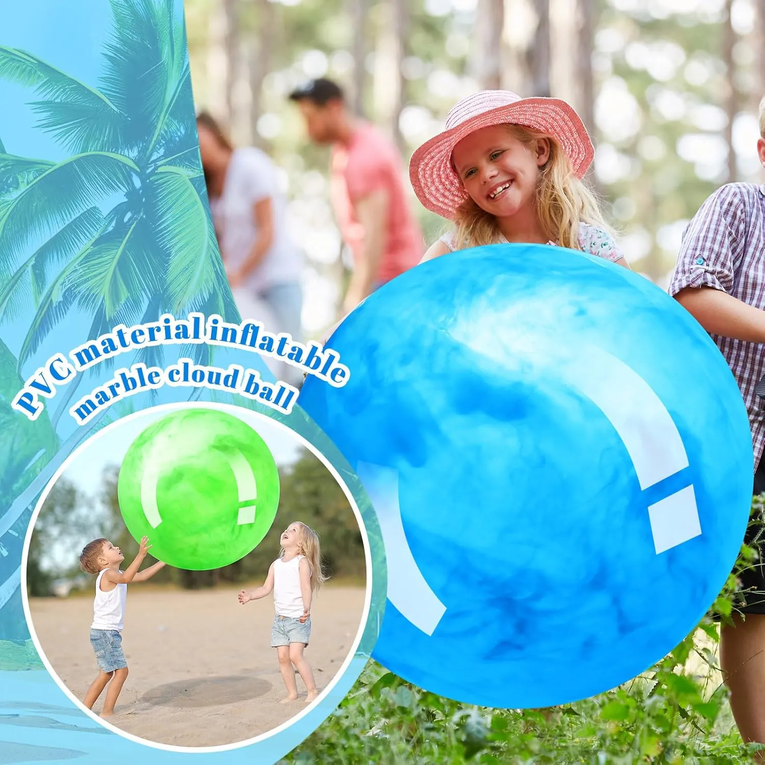 Meooeck 2 Pcs Giant Bouncy Balls Large Rubber Inflatable Marbleized Bouncing Giant Beach Balls for Kids and Adult, Pump Not Included
