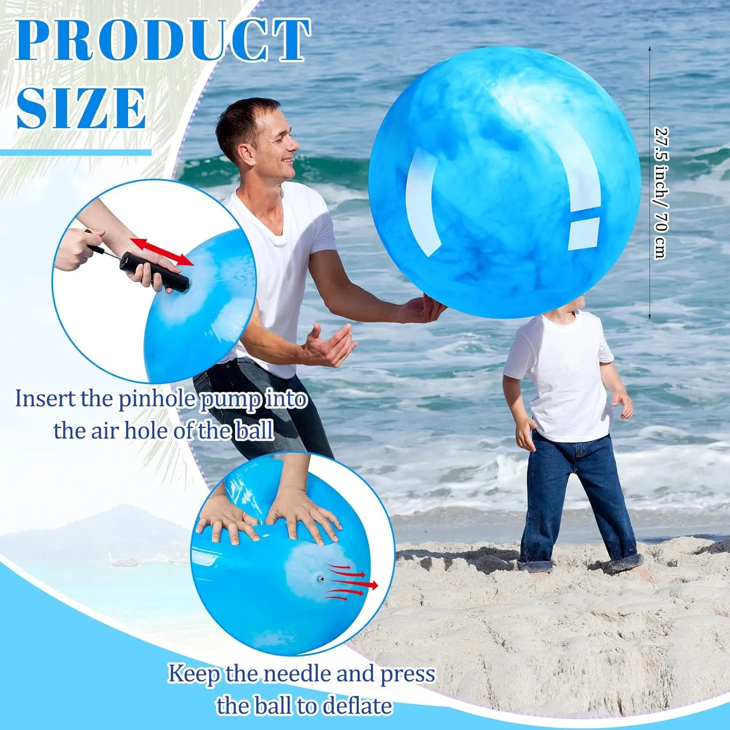 Meooeck 2 Pcs Giant Bouncy Balls Large Rubber Inflatable Marbleized Bouncing Giant Beach Balls for Kids and Adult, Pump Not Included