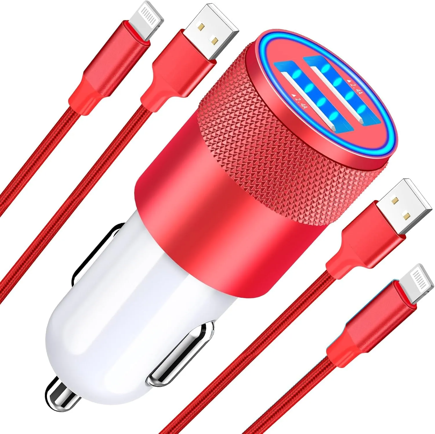 【Mfi Certified】Iphone Fast Car Charger, Braveridge 4.8A USB Car Charger Fast Charging USB-C Power Cigarette Lighter   Lightning&Type-C Cable for Iphone 16 Pro/15/14/13/12/11/Galaxy S24/S23/Pixel/Ipad