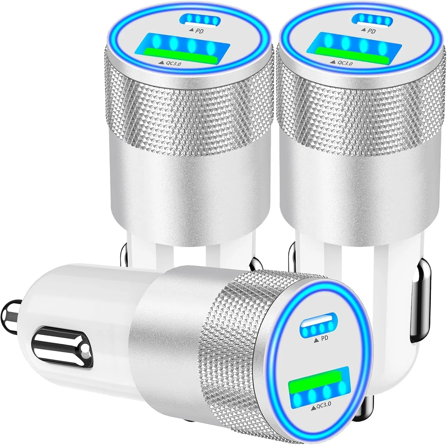 【Mfi Certified】Iphone Fast Car Charger, Braveridge 4.8A USB Car Charger Fast Charging USB-C Power Cigarette Lighter   Lightning&Type-C Cable for Iphone 16 Pro/15/14/13/12/11/Galaxy S24/S23/Pixel/Ipad