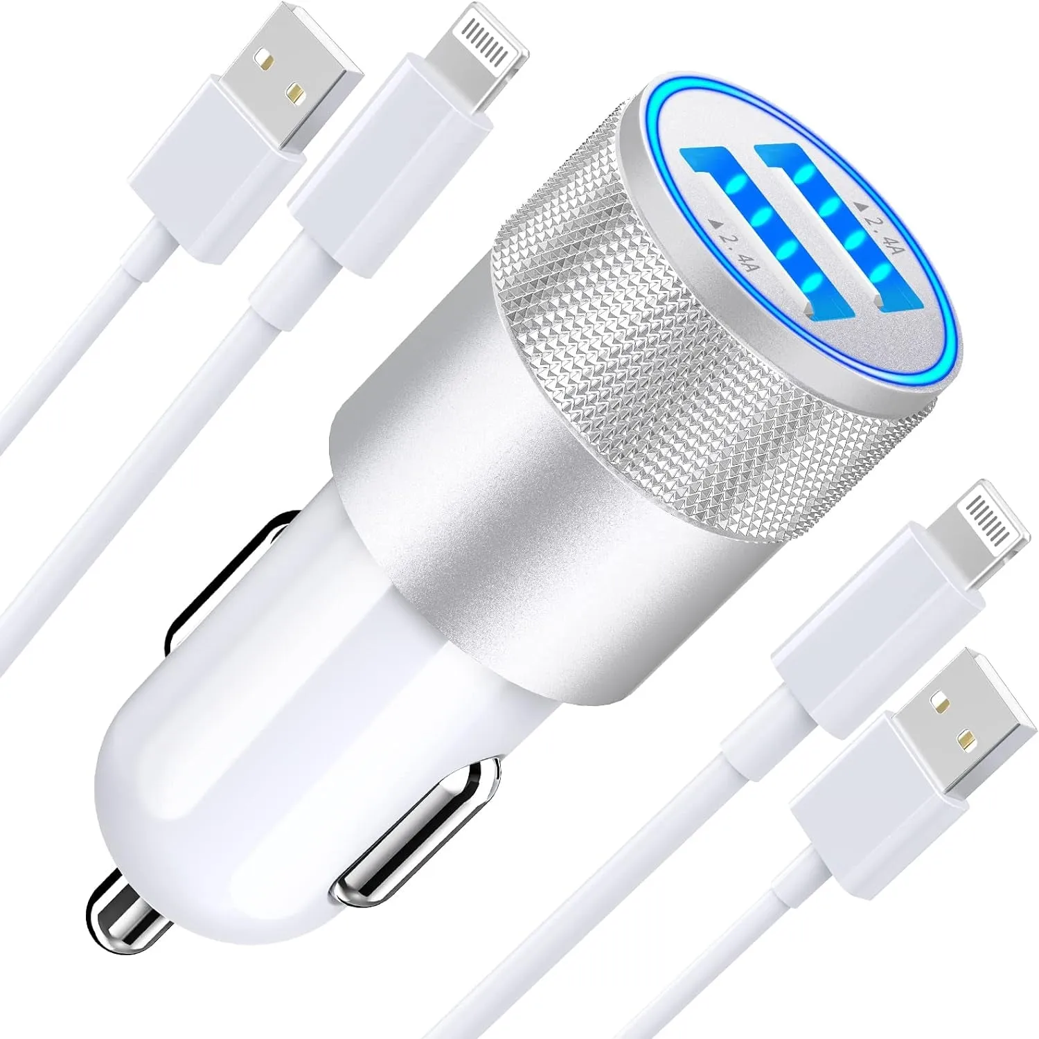 【Mfi Certified】Iphone Fast Car Charger, Braveridge 4.8A USB Car Charger Fast Charging USB-C Power Cigarette Lighter   Lightning&Type-C Cable for Iphone 16 Pro/15/14/13/12/11/Galaxy S24/S23/Pixel/Ipad