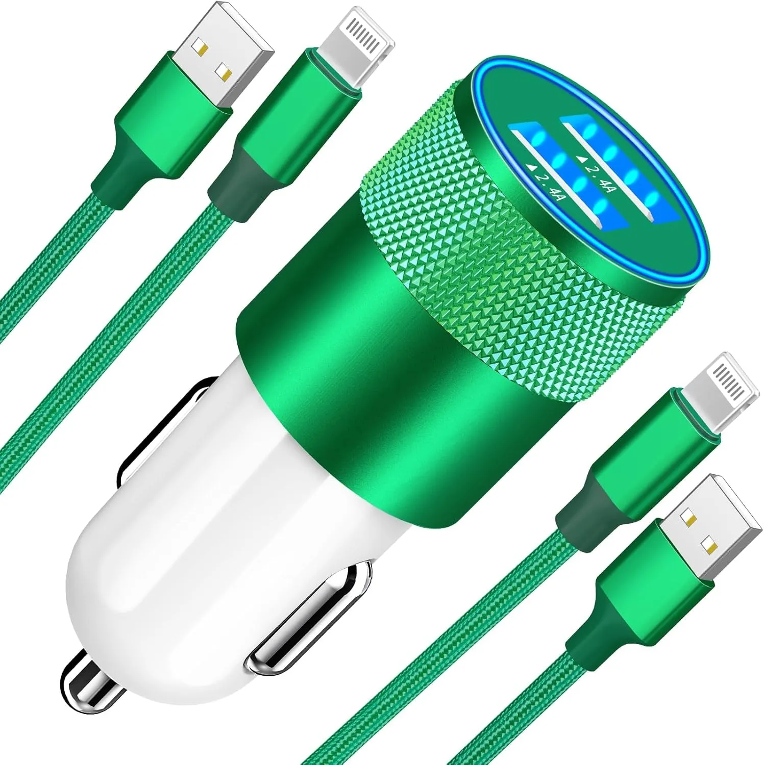 【Mfi Certified】Iphone Fast Car Charger, Braveridge 4.8A USB Car Charger Fast Charging USB-C Power Cigarette Lighter   Lightning&Type-C Cable for Iphone 16 Pro/15/14/13/12/11/Galaxy S24/S23/Pixel/Ipad