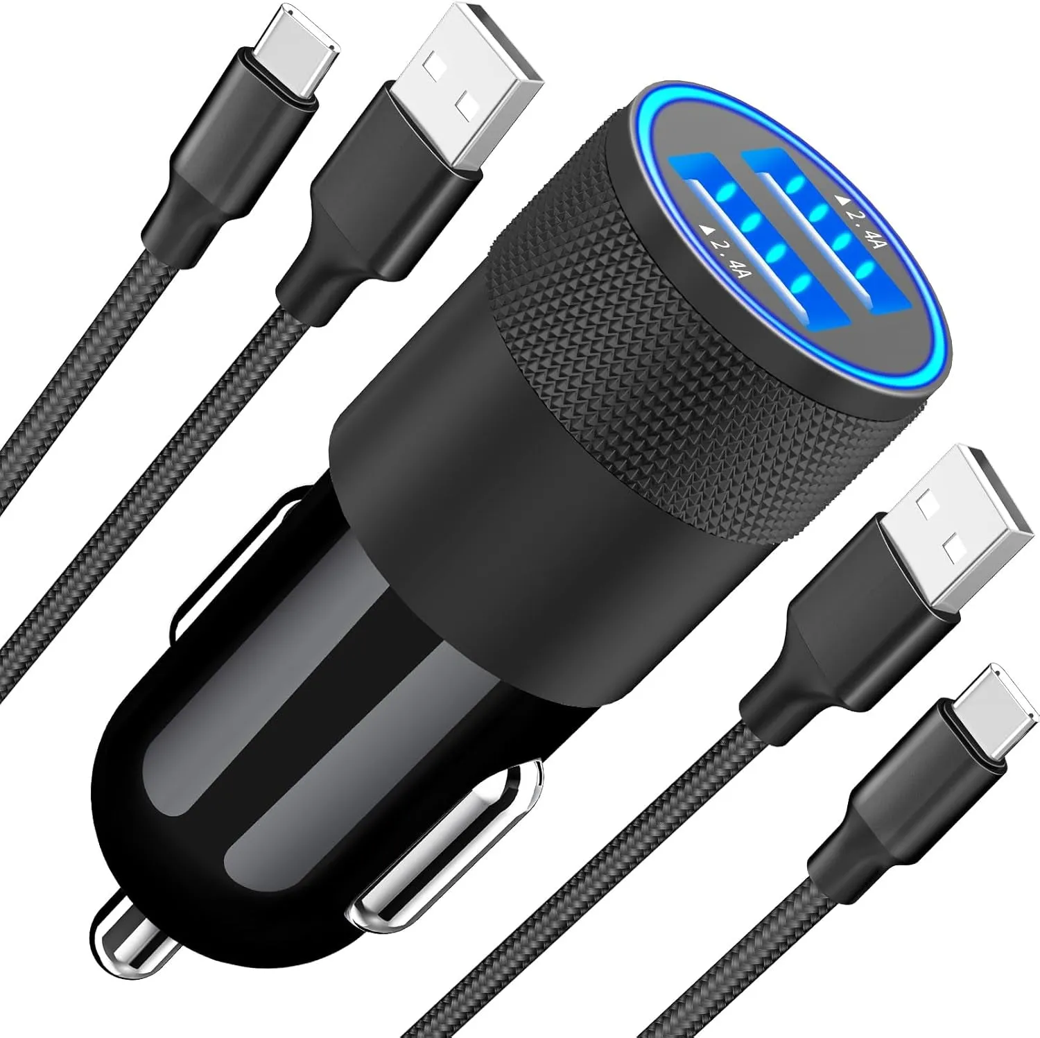 【Mfi Certified】Iphone Fast Car Charger, Braveridge 4.8A USB Car Charger Fast Charging USB-C Power Cigarette Lighter   Lightning&Type-C Cable for Iphone 16 Pro/15/14/13/12/11/Galaxy S24/S23/Pixel/Ipad