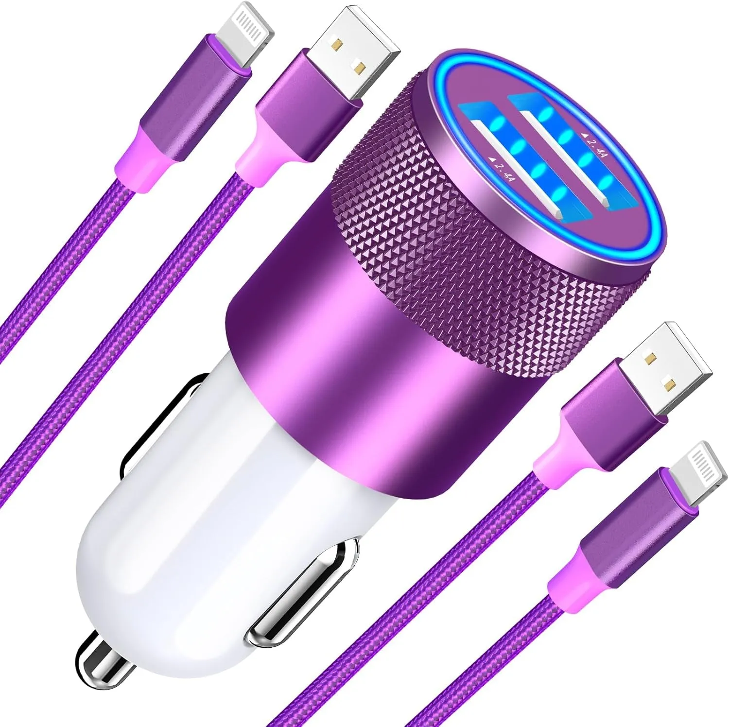 【Mfi Certified】Iphone Fast Car Charger, Braveridge 4.8A USB Car Charger Fast Charging USB-C Power Cigarette Lighter   Lightning&Type-C Cable for Iphone 16 Pro/15/14/13/12/11/Galaxy S24/S23/Pixel/Ipad