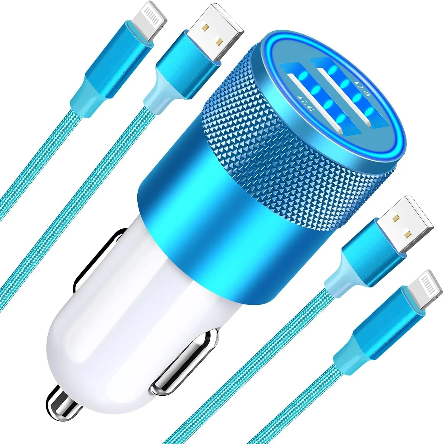 【Mfi Certified】Iphone Fast Car Charger, Braveridge 4.8A USB Car Charger Fast Charging USB-C Power Cigarette Lighter   Lightning&Type-C Cable for Iphone 16 Pro/15/14/13/12/11/Galaxy S24/S23/Pixel/Ipad