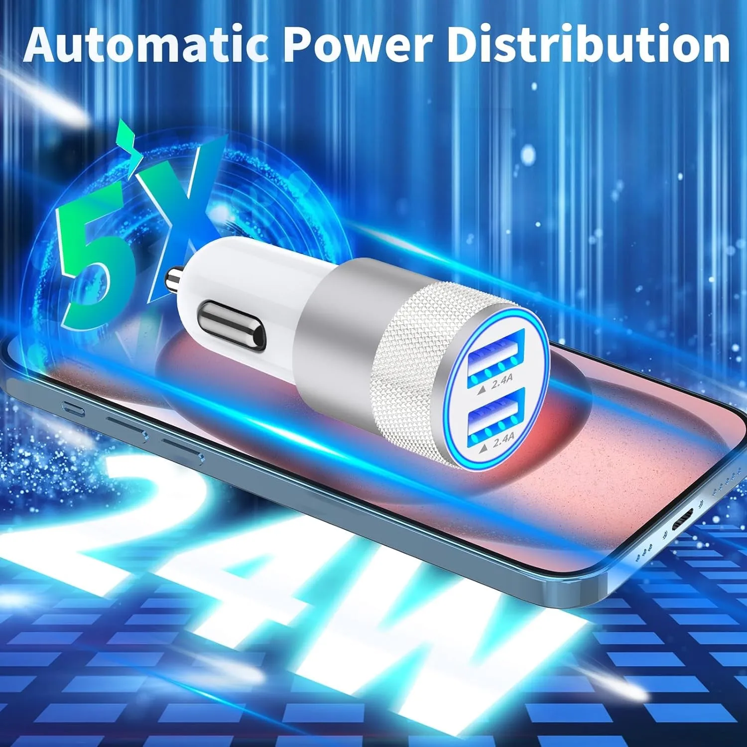 【Mfi Certified】Iphone Fast Car Charger, Braveridge 4.8A USB Car Charger Fast Charging USB-C Power Cigarette Lighter   Lightning&Type-C Cable for Iphone 16 Pro/15/14/13/12/11/Galaxy S24/S23/Pixel/Ipad