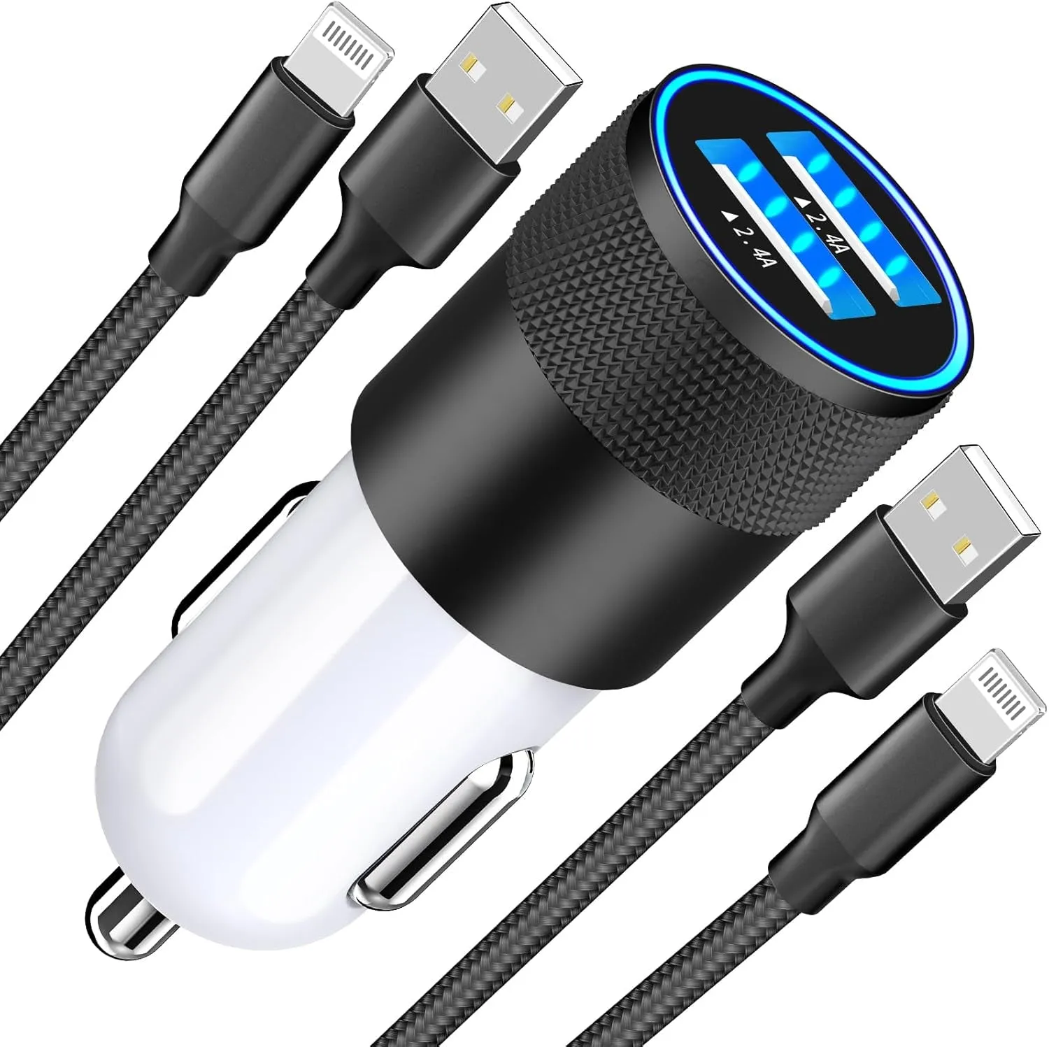 【Mfi Certified】Iphone Fast Car Charger, Braveridge 4.8A USB Car Charger Fast Charging USB-C Power Cigarette Lighter   Lightning&Type-C Cable for Iphone 16 Pro/15/14/13/12/11/Galaxy S24/S23/Pixel/Ipad