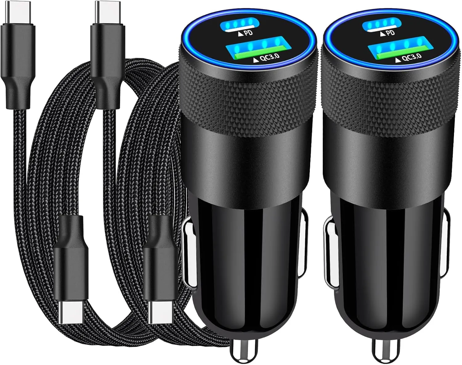 【Mfi Certified】Iphone Fast Car Charger, Braveridge 4.8A USB Car Charger Fast Charging USB-C Power Cigarette Lighter   Lightning&Type-C Cable for Iphone 16 Pro/15/14/13/12/11/Galaxy S24/S23/Pixel/Ipad