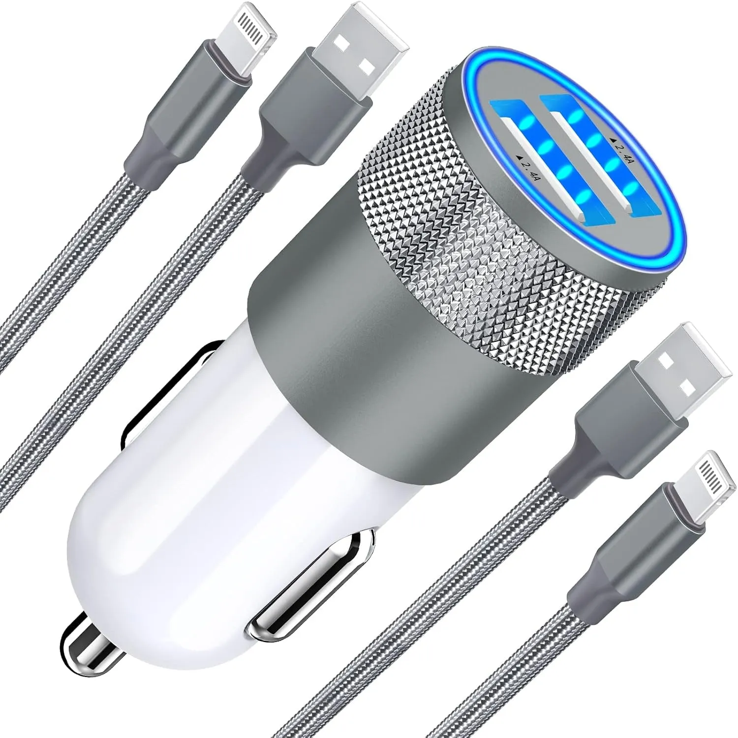 【Mfi Certified】Iphone Fast Car Charger, Braveridge 4.8A USB Car Charger Fast Charging USB-C Power Cigarette Lighter   Lightning&Type-C Cable for Iphone 16 Pro/15/14/13/12/11/Galaxy S24/S23/Pixel/Ipad