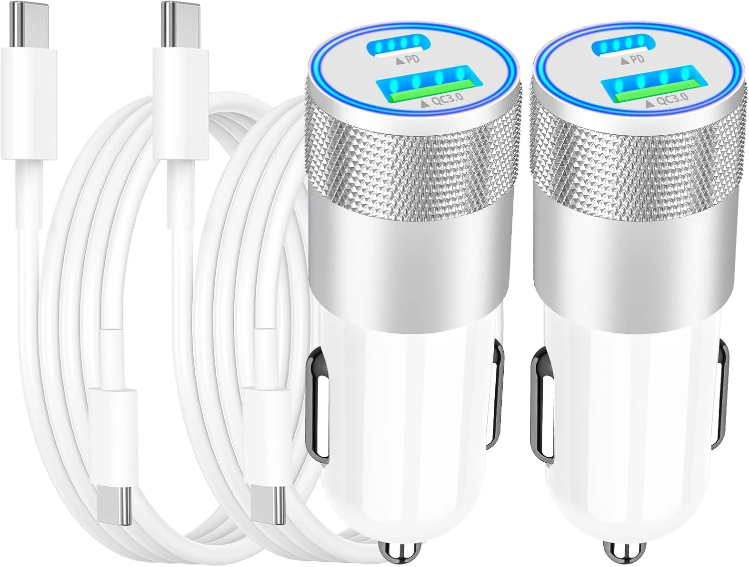 【Mfi Certified】Iphone Fast Car Charger, Braveridge 4.8A USB Car Charger Fast Charging USB-C Power Cigarette Lighter   Lightning&Type-C Cable for Iphone 16 Pro/15/14/13/12/11/Galaxy S24/S23/Pixel/Ipad