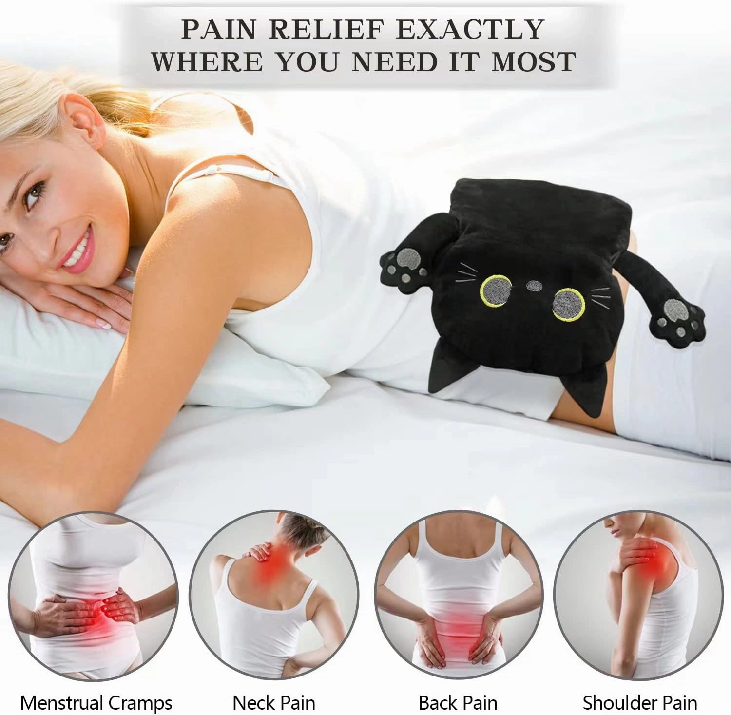 Microwave Heating Pad for Pain Relief, 17" x 9" Microwavable Heating Pads for Cramps, Back Pain, Neck Shoulder, Muscles, Knee, Joints, Natural Heat Pack Moist Heat, Black Cat