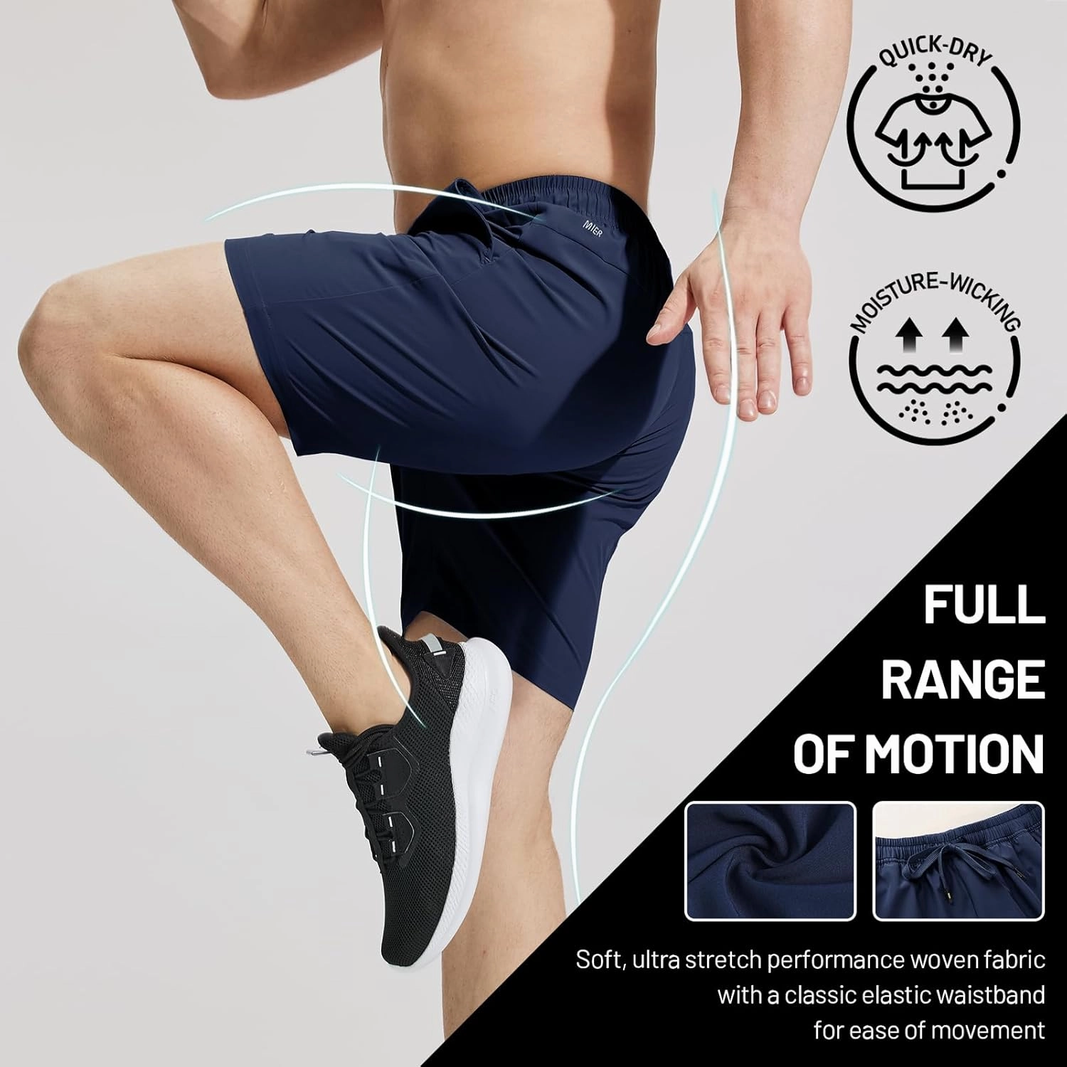 MIER Men's Workout Running Shorts 7 Inch Lightweight Athletic with Zipper Pockets No Liner Quick-Dry Gym Active Shorts