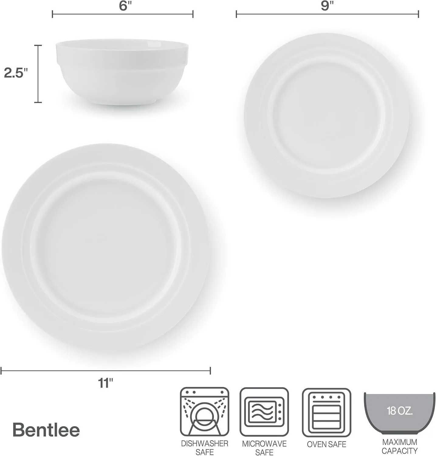 Mikasa Bentlee Bone China Lightweight Chip Resistant 12 Piece Dinnerware Set, Service for 4, White