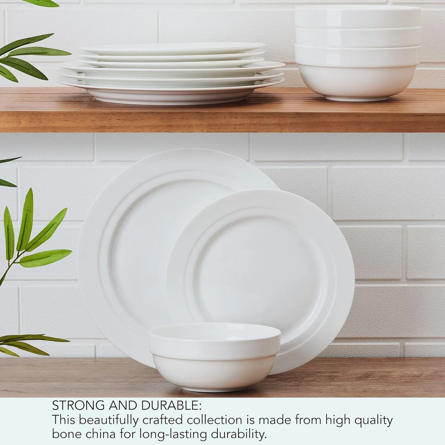 Mikasa Bentlee Bone China Lightweight Chip Resistant 12 Piece Dinnerware Set, Service for 4, White