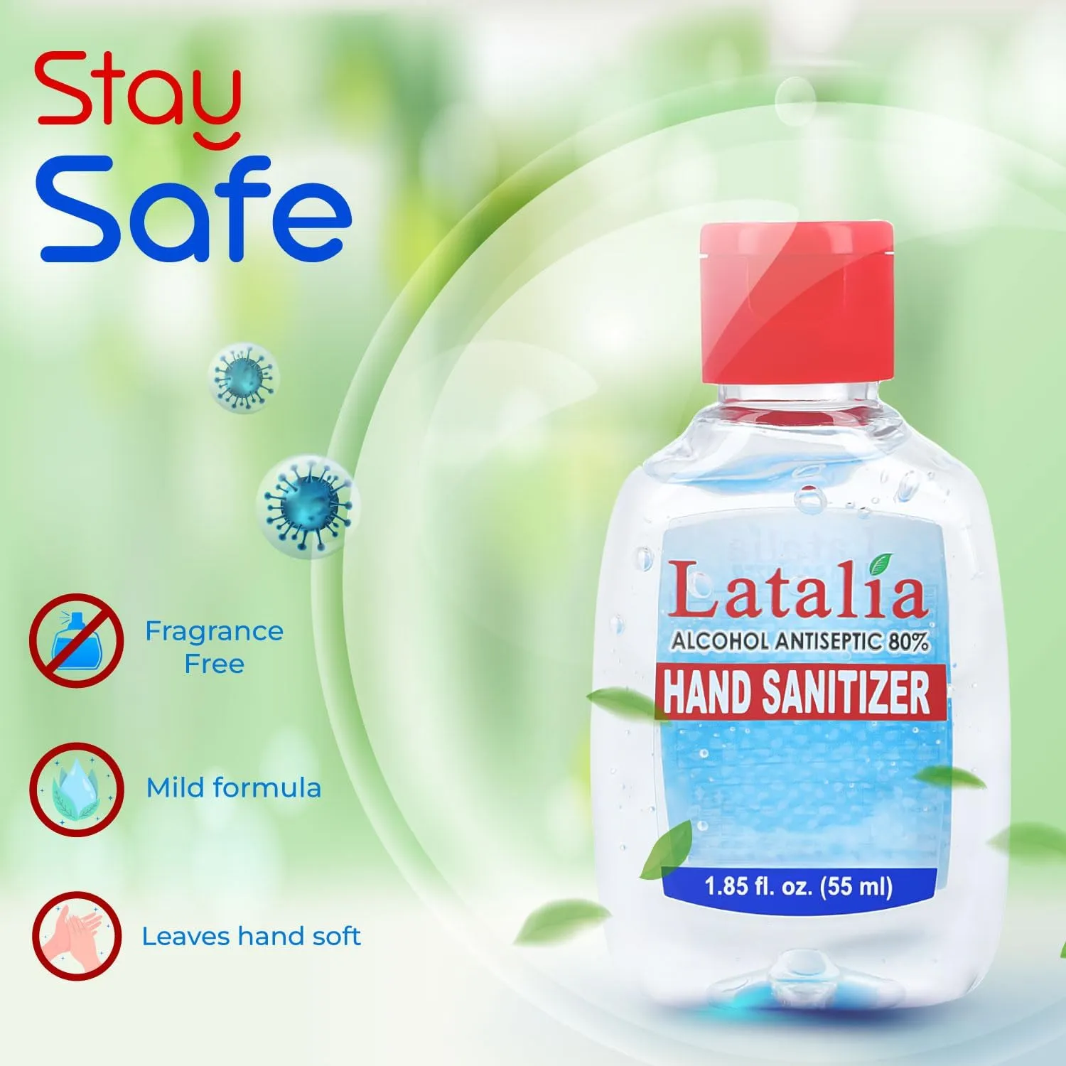 Mini Hand Sanitizer | Pack of 96 Unscented Hand Sanitizer Travel Size with 80% Alcohol, Pocket-Friendly, Quick-Dry, Moisturizing & Everyday Clean Hands (55ml & 1.85 fl. oz)
