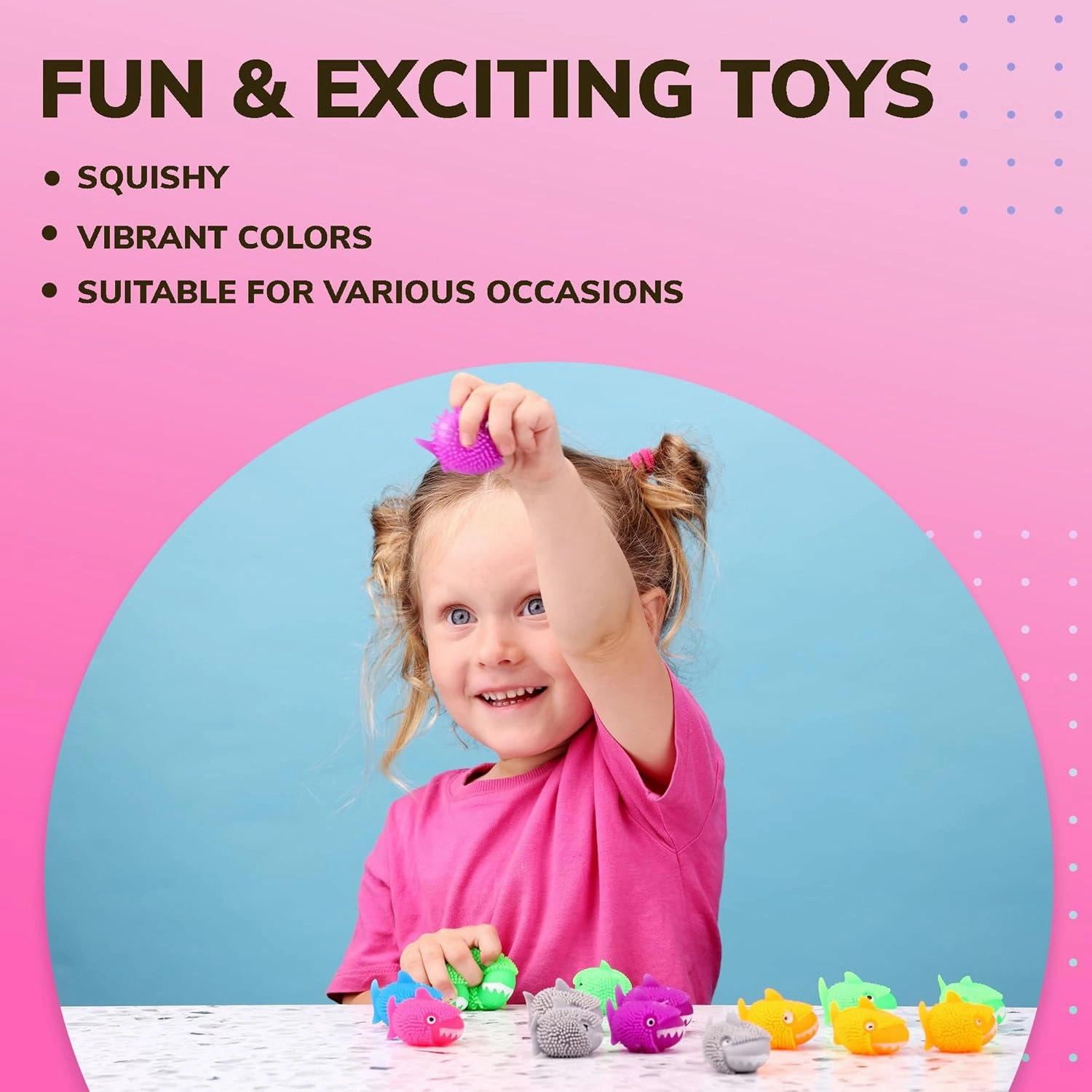 Mini Shark Toys - Pack of 24 - 1.75 inch Puffer Toy - Stress Relief Squishi Toys, Fidget Toy in 6 Colors - Tiny Sharks Squishes for Kids - Teacher Treasure Classroom Prizes