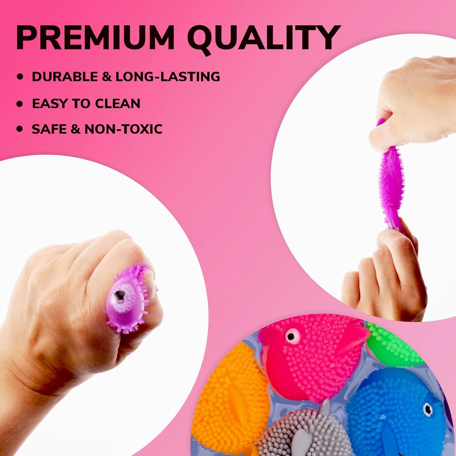 Mini Shark Toys - Pack of 24 - 1.75 inch Puffer Toy - Stress Relief Squishi Toys, Fidget Toy in 6 Colors - Tiny Sharks Squishes for Kids - Teacher Treasure Classroom Prizes