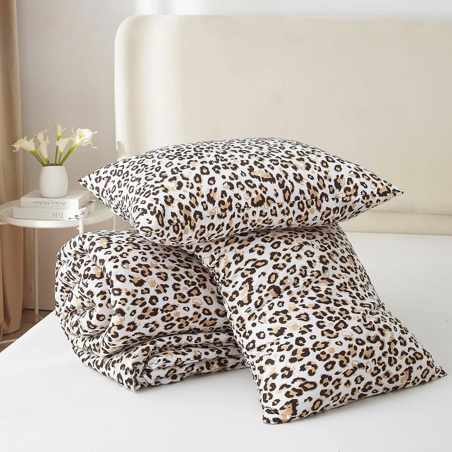 mixinni Black Brown Leopard Print Comforter Set Twin XL Size Women Ultra Soft Wildlife Animal Cheetah Print Comforter Men Abstract Bedding Set with 2 Pillowcases for All Seasons-Twin XL Size