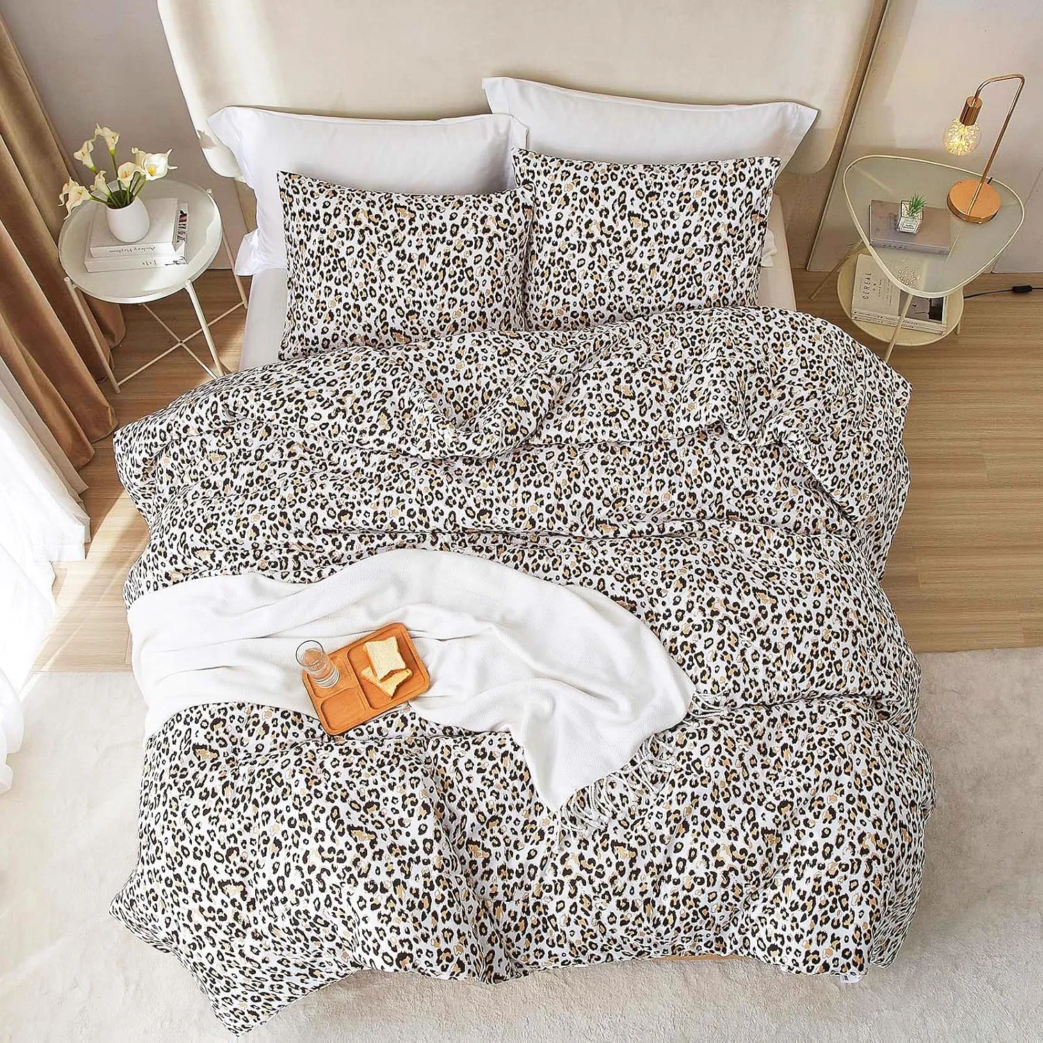mixinni Black Brown Leopard Print Comforter Set Twin XL Size Women Ultra Soft Wildlife Animal Cheetah Print Comforter Men Abstract Bedding Set with 2 Pillowcases for All Seasons-Twin XL Size