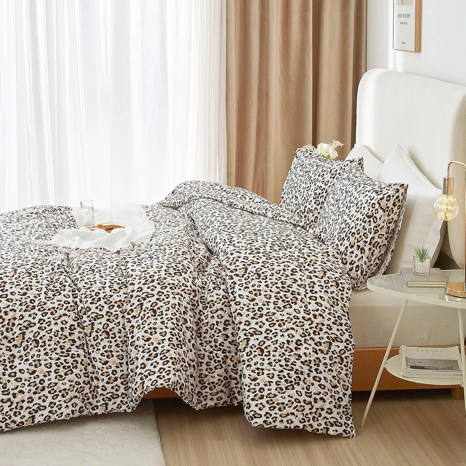 mixinni Black Brown Leopard Print Comforter Set Twin XL Size Women Ultra Soft Wildlife Animal Cheetah Print Comforter Men Abstract Bedding Set with 2 Pillowcases for All Seasons-Twin XL Size