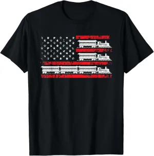 Model Train Patriotic USA Flag Locomotive Model Railroad T-Shirt