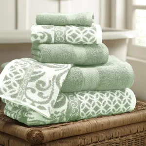 Modern Threads Trefoil Filigree 6-Piece Reversible Yarn Dyed Jacquard Towel Set - Bath Towels, Hand Towels, & Washcloths - Super Absorbent & Quick Dry - 100% Combed Cotton