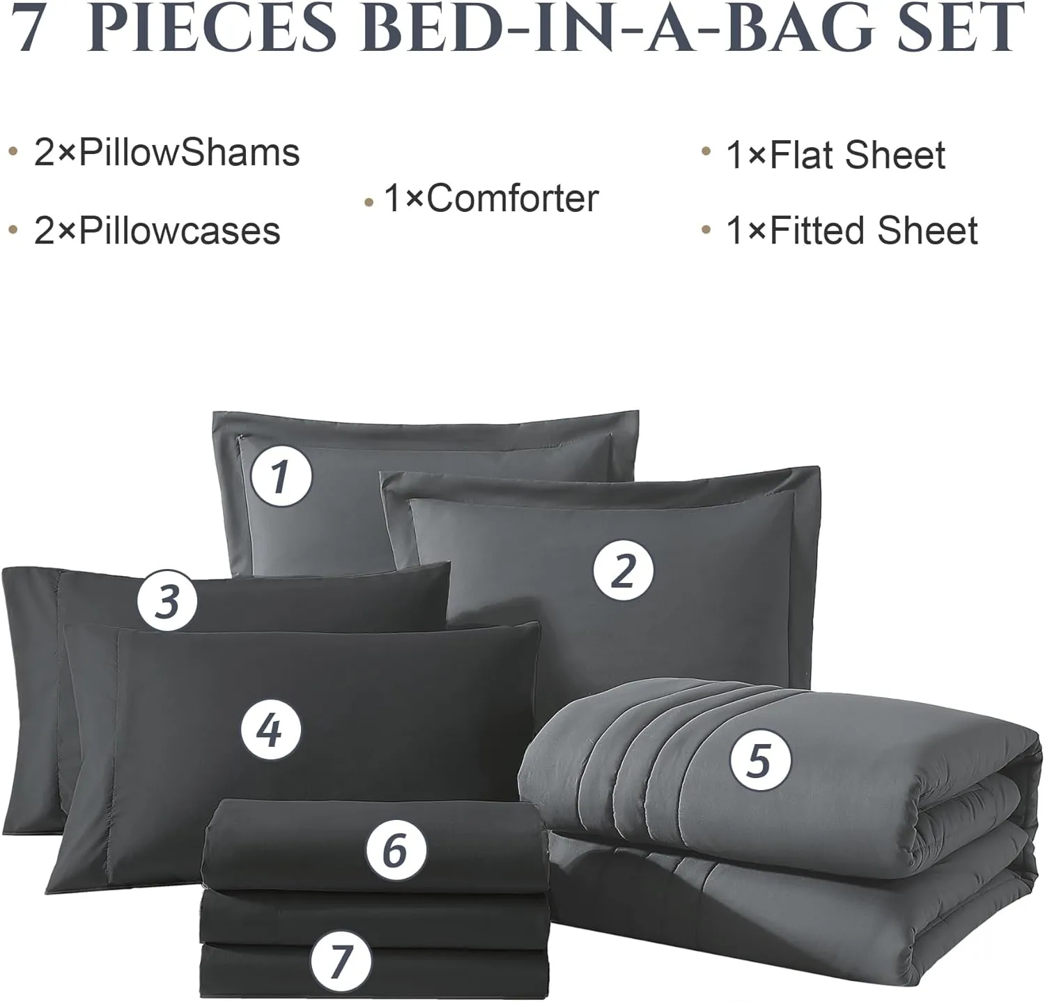 Monbix Queen Comforter Set - 7 Pieces Grey Bed in a Bag Queen Bedding Sets with Comforters, All Seasons Down Alternative Comforter Bed Set with Sheets,Pillowcases & Shams