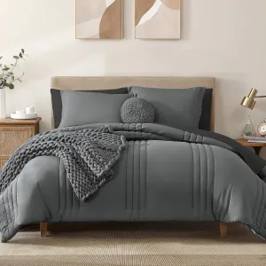 Monbix Queen Comforter Set - 7 Pieces Grey Bed in a Bag Queen Bedding Sets with Comforters, All Seasons Down Alternative Comforter Bed Set with Sheets,Pillowcases & Shams