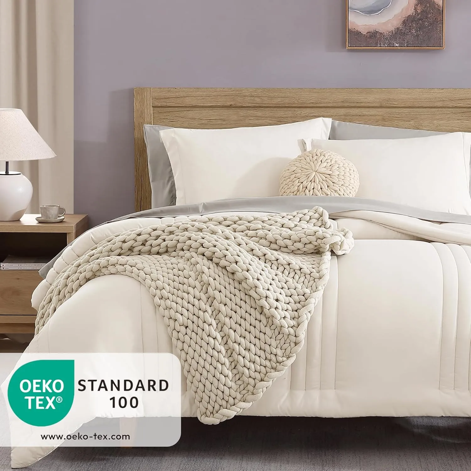 Monbix Queen Comforter Set - 7 Pieces Snow White Bed in a Bag Queen Bedding Sets with Comforters, All Seasons Down Alternative Comforter Bed Set with Sheets,Pillowcases & Shams